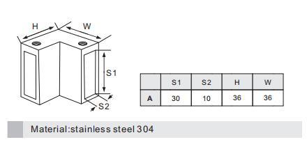 Stainless Steel 10*30mm Rectangle Tube to Tube 90° Connector for Glass Fitting with Adjustable Function