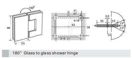 Glass to Glass Straight Corner 180° Glass Door Shower Hinge with 85° & 90° Pin Adjustable Function Matte Black Finished