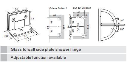 Glass Fitting Heavy Duty Straight Corner Glass To Wall with Offset Wall Mount Plate Door Shower Hinge 