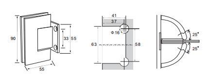 Glass to Wall Short Plate Square Corner Glass Door Shower Hinge with 85 & 90 Adjustable Pin