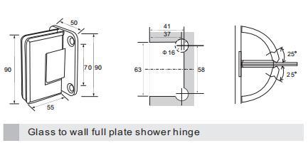 Glass to Wall Full Plate Bevel Edge Glass Door Shower Hinge with 85° & 90° Pin Adjustable Function Chrome Finished